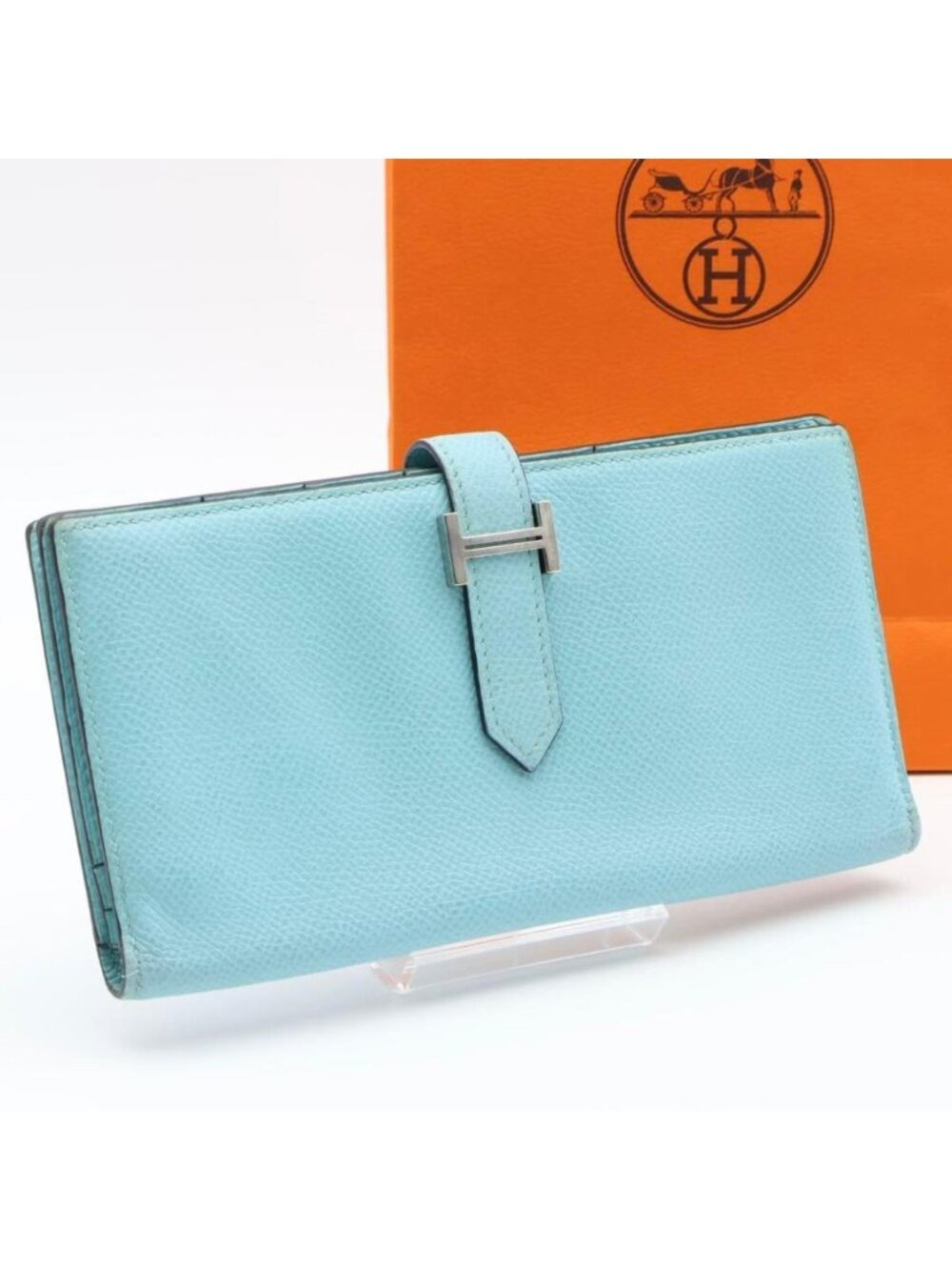 Hermes Bearn Soufflet Wallet Veau Epsom Blue Atoll